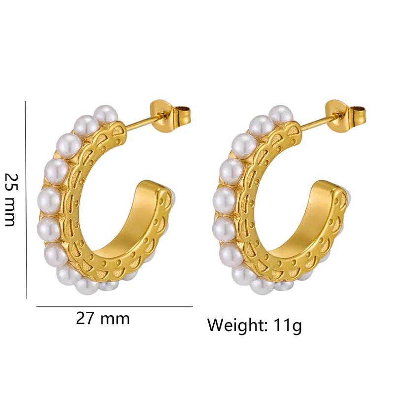 1 Pair Elegant C Shape 316 Stainless Steel 18K Gold Plated Ear Studs