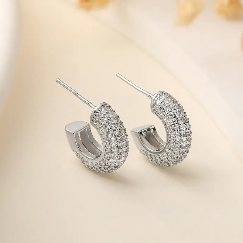 1 Pair Elegant C Shape Geometric Inlay Copper Zircon Ear Studs