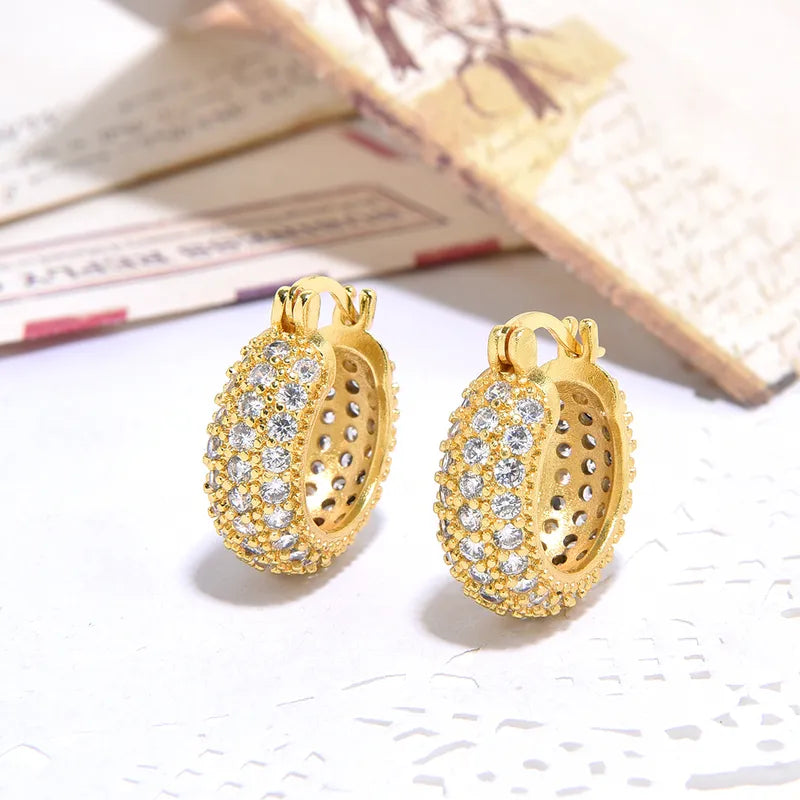 1 Pair Elegant Classic Style Artistic Round Plating Inlay Copper Zircon 18K Gold Plated Ear Clip