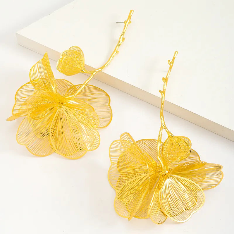 1 Pair Elegant Classic Style Flower Polishing Plating 304 Stainless Steel Alloy Drop Earrings