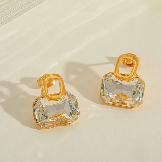 1 Pair Elegant Classic Style Geometric Inlay 304 Stainless Steel Opal Zircon 18K Gold Plated Ear Studs