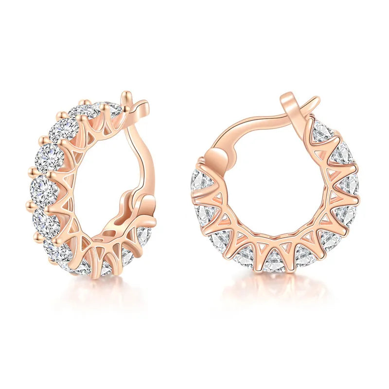 1 Pair Elegant Classic Style Round Inlay Copper Zircon Gold Plated Earrings