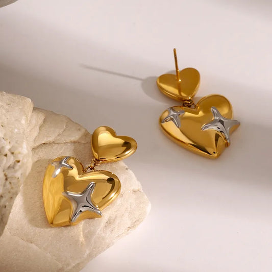 1 Pair Elegant Classic Style Star Heart Shape 304 Stainless Steel Drop Earrings