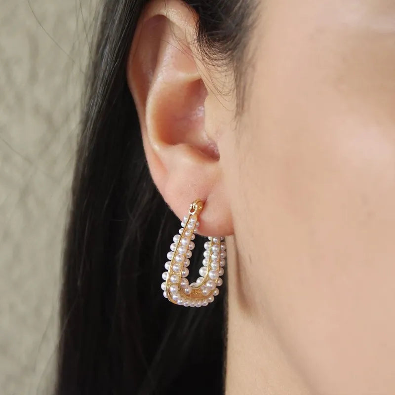 1 Pair Elegant Classic Style Streetwear Geometric Inlay Alloy Artificial Pearls Earrings