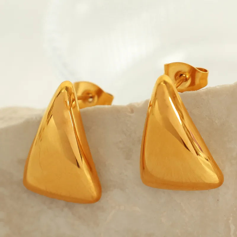 1 Pair Elegant Classic Style Triangle Polishing Plating 304 Stainless Steel 18K Gold Plated Ear Studs