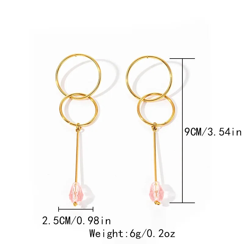 1 Pair Elegant Classical Simple Style Round Crystal 304 Stainless Steel 14K Gold Plated Drop Earrings