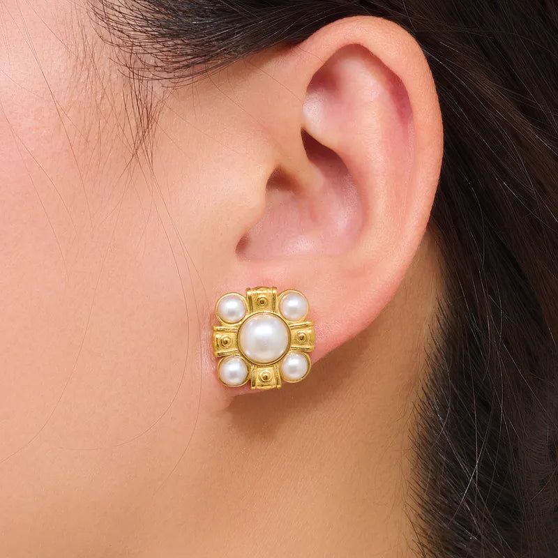 1 Pair Elegant Color Block 316 Stainless Steel 18K Gold Plated Ear Studs