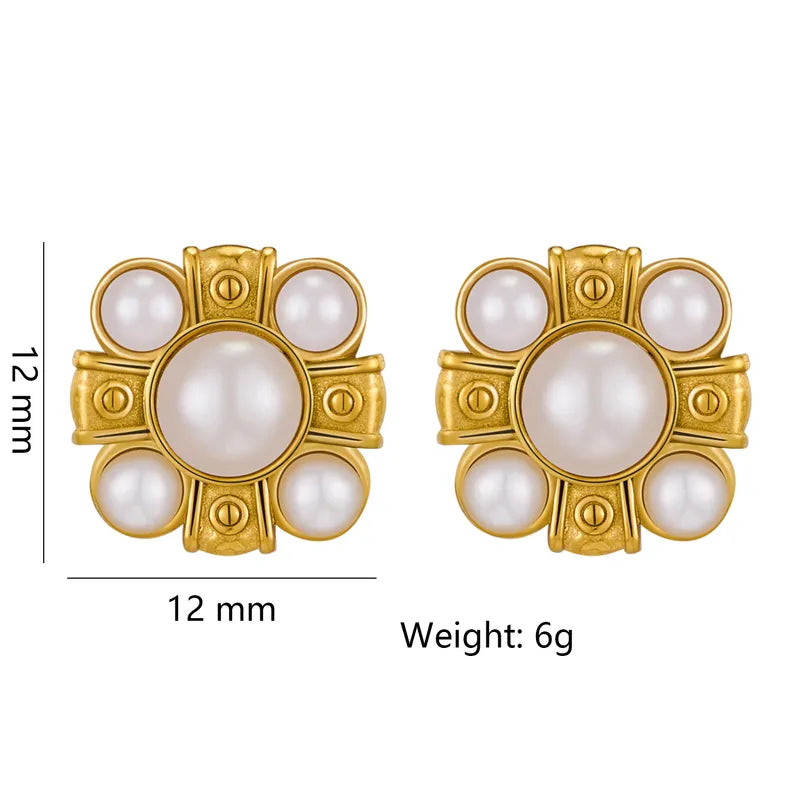 1 Pair Elegant Color Block 316 Stainless Steel 18K Gold Plated Ear Studs