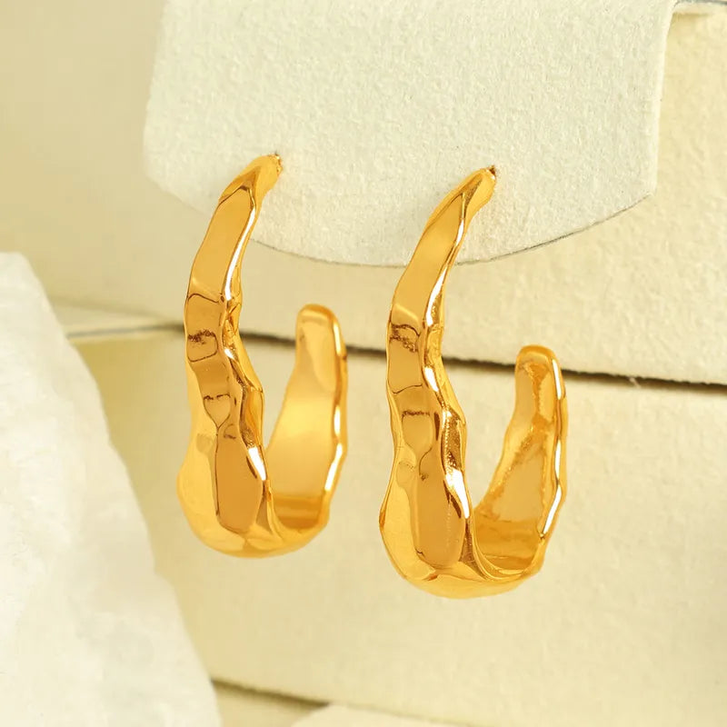 1 Pair Elegant Commute IG Style C Shape Solid Color Polishing 304 Stainless Steel 18K Gold Plated Ear Studs