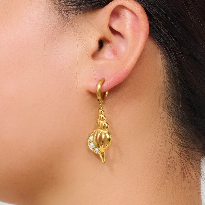 1 Pair Elegant Conch 316 Stainless Steel 18K Gold Plated Drop Earrings