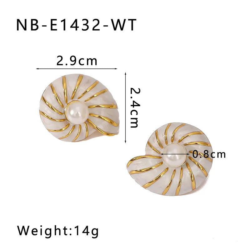 2 Pairs Elegant Conch Enamel Plating 304 Stainless Steel Ear Studs