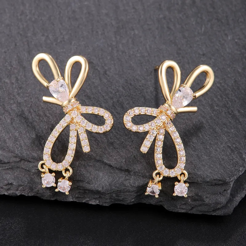 1 Pair Elegant Cute Butterfly Bow Knot Plating Inlay Copper Zircon 18K Gold Plated Ear Studs