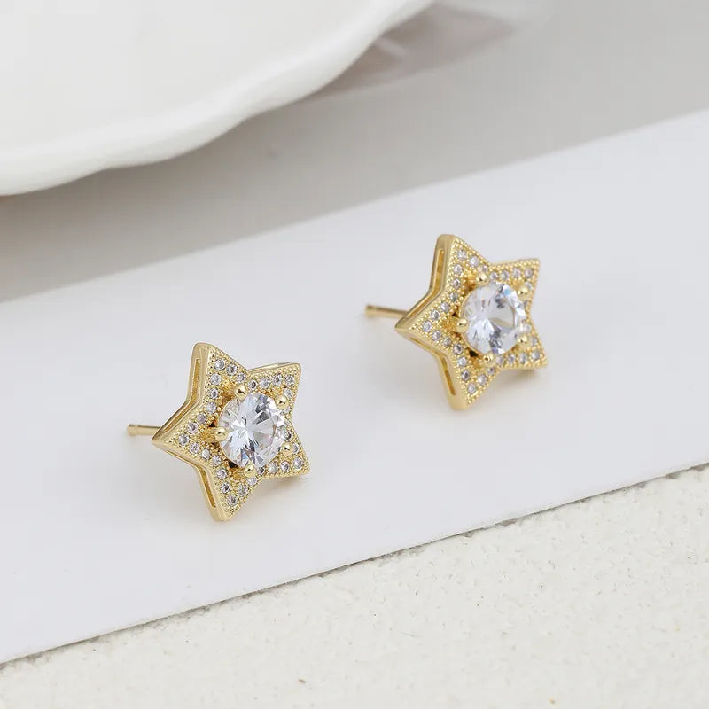 1 Pair Elegant Cute Streetwear Star Inlay Copper Zircon Ear Studs