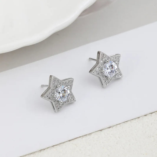 1 Pair Elegant Cute Streetwear Star Inlay Copper Zircon Ear Studs