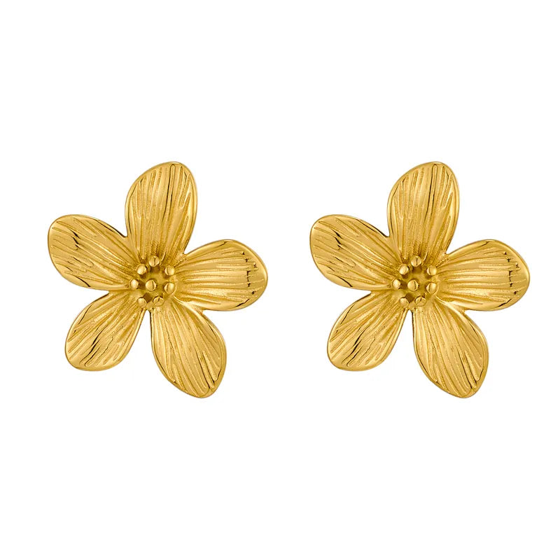 1 Pair Elegant Flower 316 Stainless Steel 18K Gold Plated Ear Studs