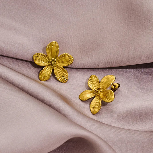 1 Pair Elegant Flower 316 Stainless Steel 18K Gold Plated Ear Studs