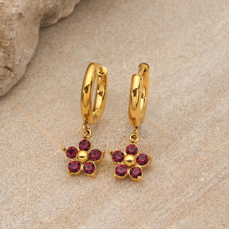 1 Pair Elegant Flower Plating Inlay 304 Stainless Steel Rhinestones 18K Gold Plated Drop Earrings