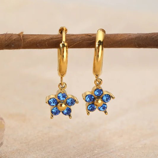 1 Pair Elegant Flower Plating Inlay 304 Stainless Steel Rhinestones 18K Gold Plated Drop Earrings