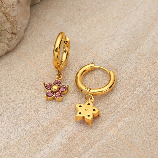 1 Pair Elegant Flower Plating Inlay 304 Stainless Steel Rhinestones 18K Gold Plated Drop Earrings