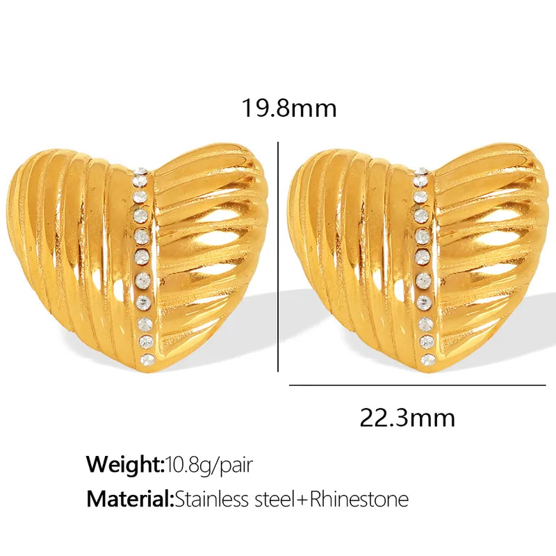 1 Pair Elegant French Style IG Style Heart Shape Polishing Inlay 304 Stainless Steel Rhinestones 18K Gold Plated Ear Studs