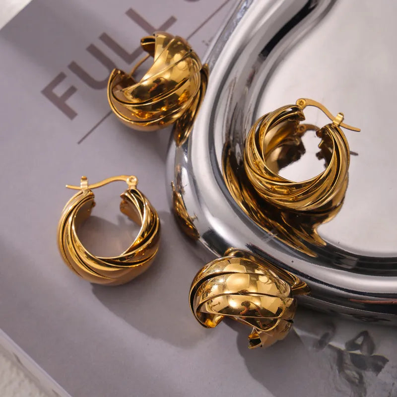 1 Pair Elegant French Style Simple Style U Shape Lines Plating 304 Stainless Steel 18K Gold Plated Earrings