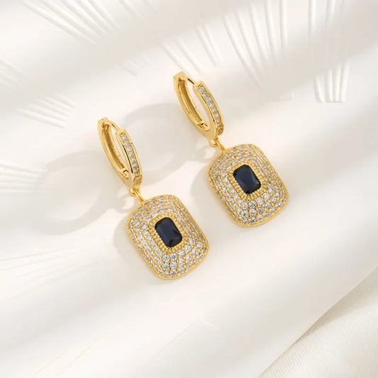 1 Pair Elegant Geometric Inlay Copper Zircon 18K Gold Plated Drop Earrings