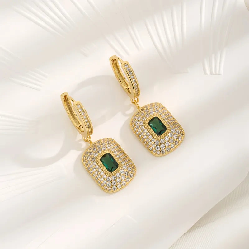 1 Pair Elegant Geometric Inlay Copper Zircon 18K Gold Plated Drop Earrings