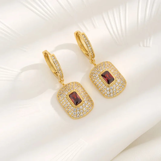 1 Pair Elegant Geometric Inlay Copper Zircon 18K Gold Plated Drop Earrings