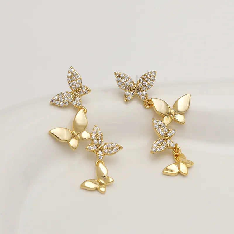 1 Pair Elegant Glam Butterfly Plating Inlay Copper Zircon 18K Gold Plated Drop Earrings