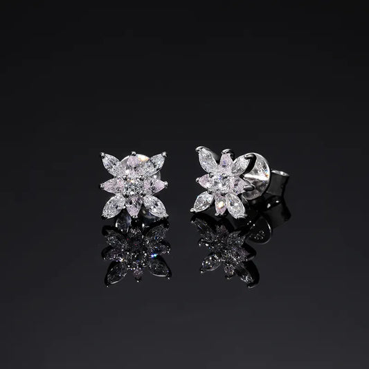 1 Pair Elegant Glam Luxurious Star Flower Polishing Plating Inlay Sterling Silver Zircon White Gold Plated Ear Studs