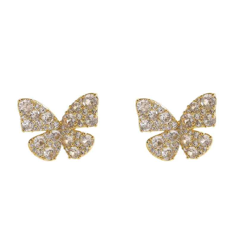 1 Pair Elegant Glam Shiny Butterfly Inlay Copper Zircon 18K Gold Plated Ear Cuffs Ear Studs