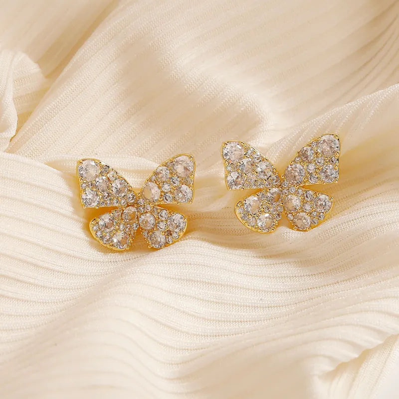 1 Pair Elegant Glam Shiny Butterfly Inlay Copper Zircon 18K Gold Plated Ear Cuffs Ear Studs