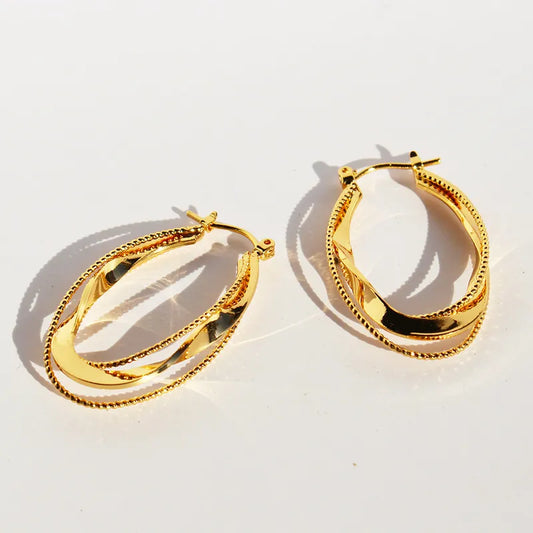 1 Pair Elegant Hawaiian Shiny Geometric Chain Hollow Out Brass 24K Gold Plated Earrings