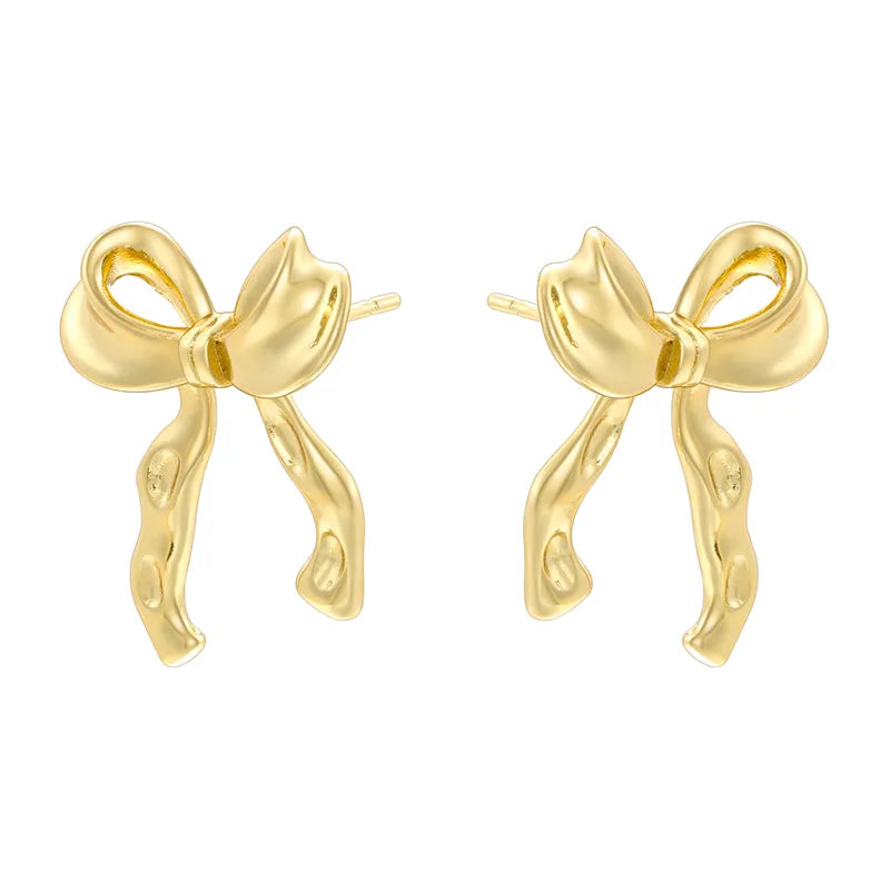 1 Pair Elegant Heart Shape Bow Knot Copper 18K Gold Plated Earrings