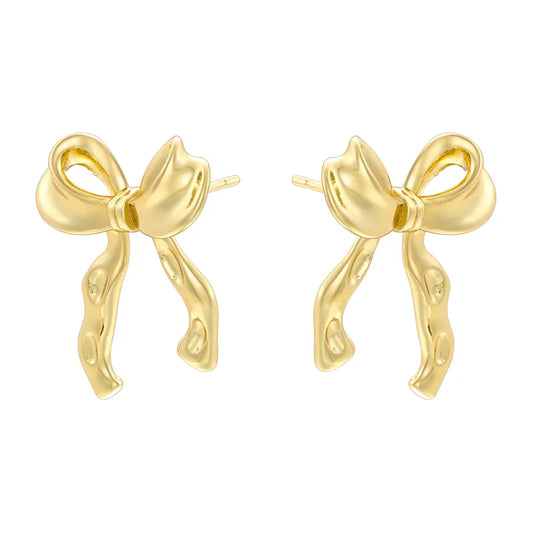 1 Pair Elegant Heart Shape Bow Knot Copper 18K Gold Plated Earrings