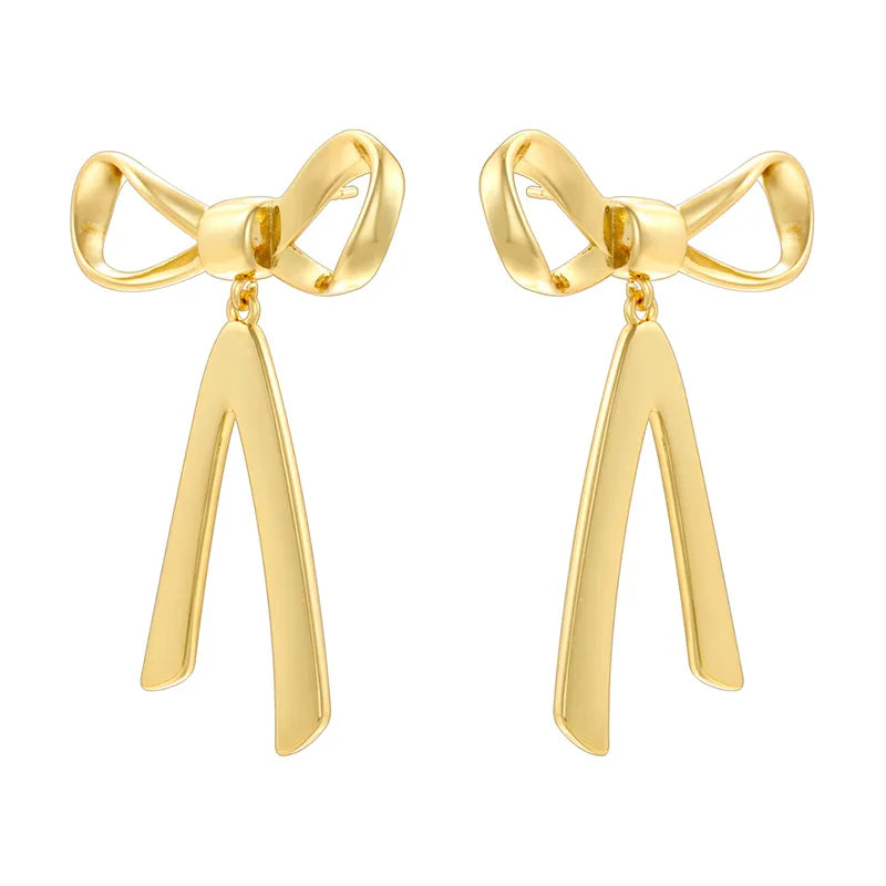 1 Pair Elegant Heart Shape Bow Knot Copper 18K Gold Plated Earrings