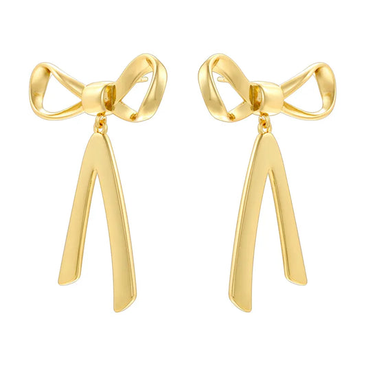 1 Pair Elegant Heart Shape Bow Knot Copper 18K Gold Plated Earrings