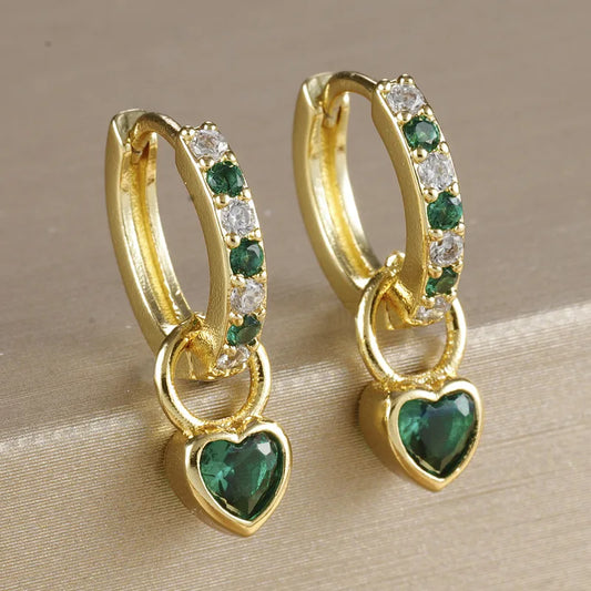 1 Pair Elegant Heart Shape Copper Zircon 18K Gold Plated Drop Earrings