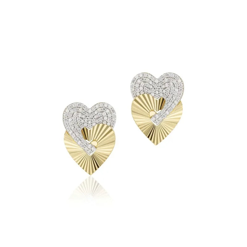 1 Pair Elegant Heart Shape Plating Copper Zircon 18K Gold Plated Ear Studs