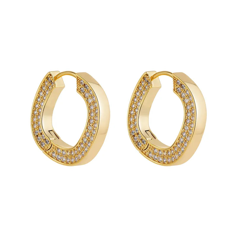 1 Pair Elegant Lady Circle Inlay Copper Zircon Hoop Earrings