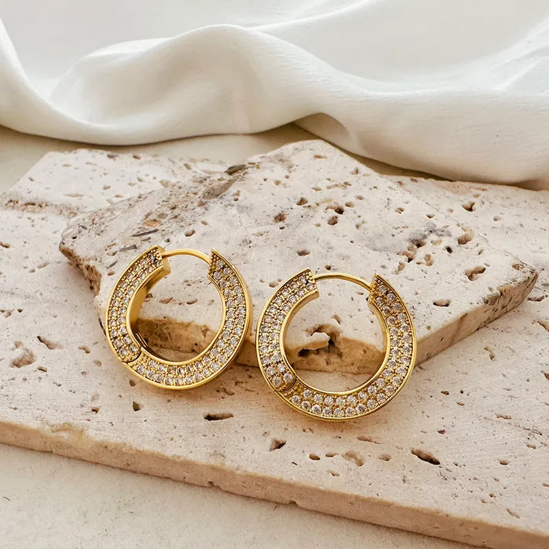 1 Pair Elegant Lady Circle Inlay Copper Zircon Hoop Earrings