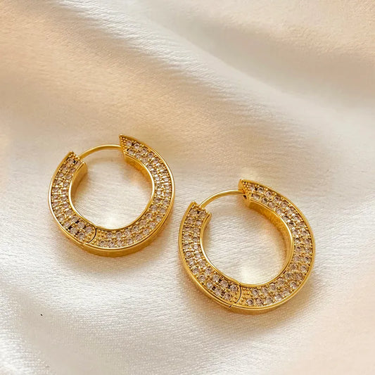 1 Pair Elegant Lady Circle Inlay Copper Zircon Hoop Earrings