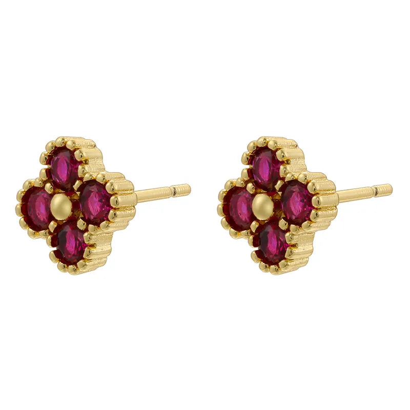 1 Pair Elegant Lady Classic Style Four Leaf Clover Plating Inlay Copper Zircon 18K Gold Plated Ear Studs