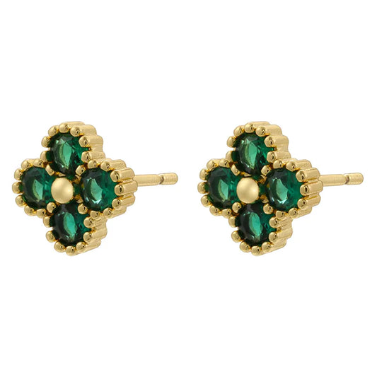 1 Pair Elegant Lady Classic Style Four Leaf Clover Plating Inlay Copper Zircon 18K Gold Plated Ear Studs