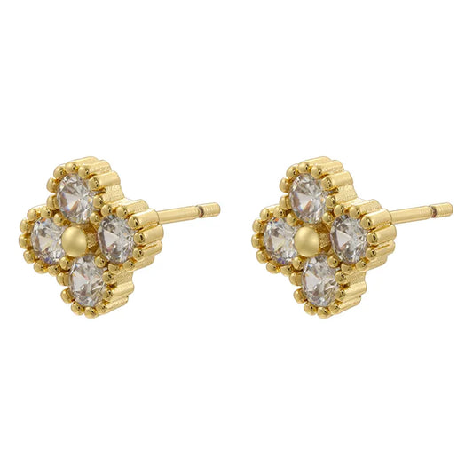 1 Pair Elegant Lady Classic Style Four Leaf Clover Plating Inlay Copper Zircon 18K Gold Plated Ear Studs