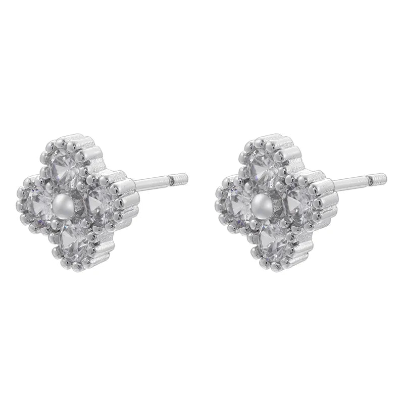 1 Pair Elegant Lady Classic Style Four Leaf Clover Plating Inlay Copper Zircon 18K Gold Plated Ear Studs