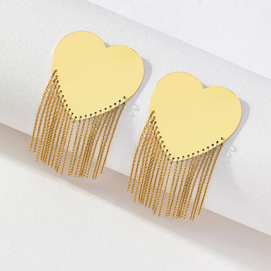 1 Pair Elegant Lady Classic Style Tassel Heart Shape Plating Titanium Steel 18K Gold Plated Drop Earrings