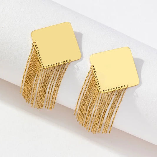 Classic Style Tassel Heart Shape Plating Titanium Steel 18K Gold Plated Drop Earrings