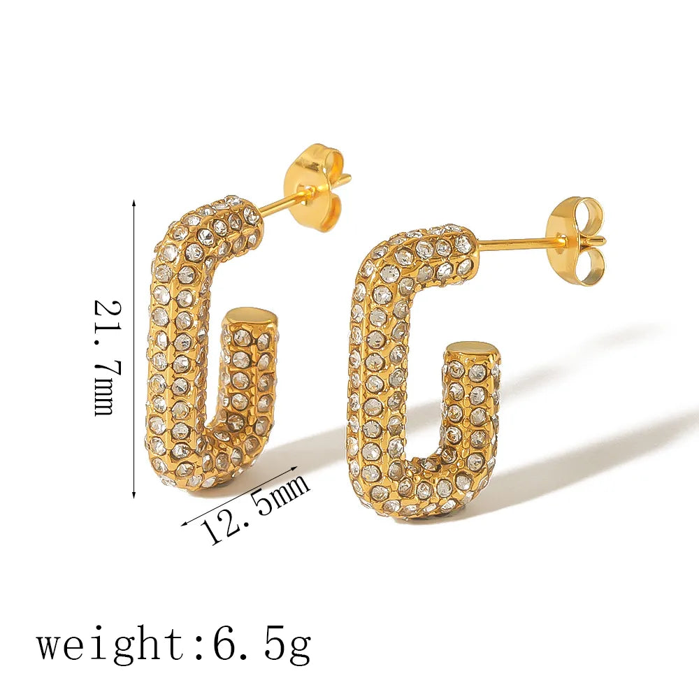 1 Pair Elegant Lady Geometric Inlay Stainless Steel Zircon 18K Gold Plated Ear Studs