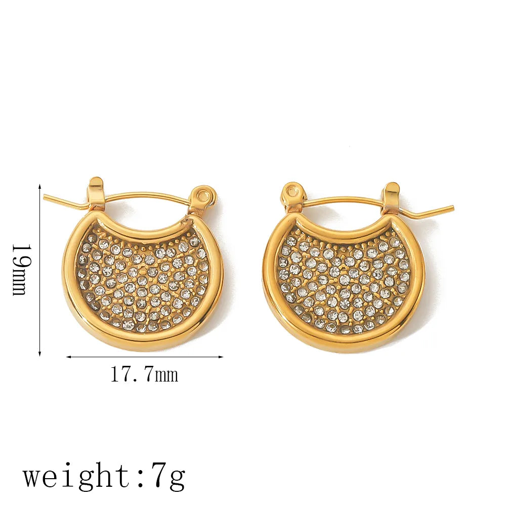 1 Pair Elegant Lady Geometric Inlay Stainless Steel Zircon 18K Gold Plated Ear Studs